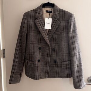 NWT Theory Women's Plaid Double-Breasted wool Jacket blazer - brown